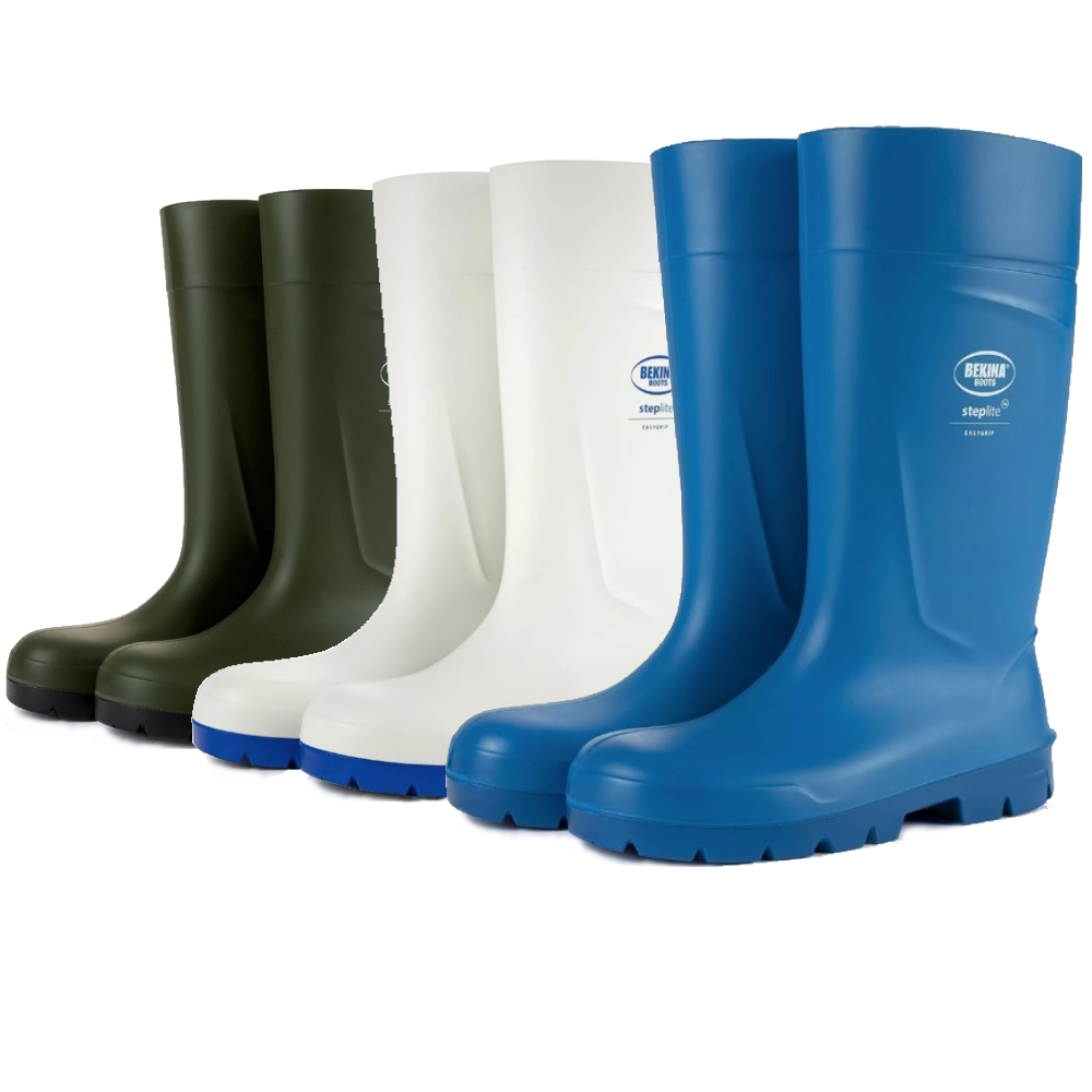 Bekina White/Blue Steplite PU Safety Gumboots Sizes 4 - 14