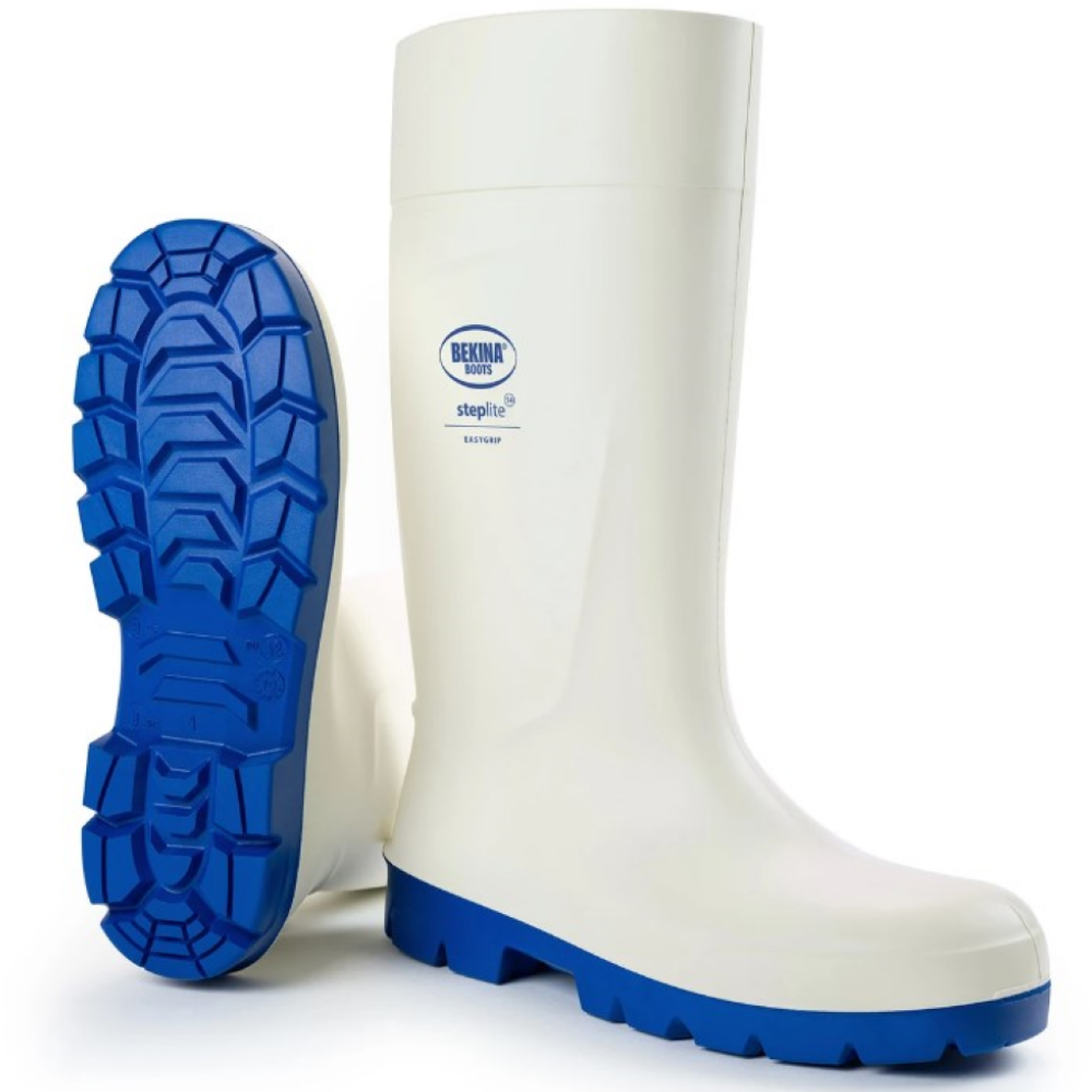Bekina White/Blue Steplite PU Safety Gumboots Sizes 4 - 14