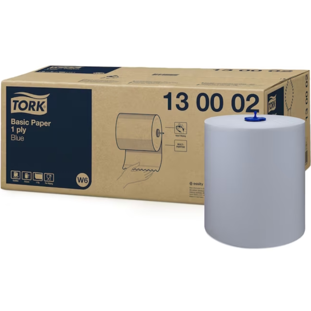 Tork 130002 Blue W6 System Universal Washstation Basic Paper Roll 1-ply 19.5cm x 250m (Pack 6 Rolls)