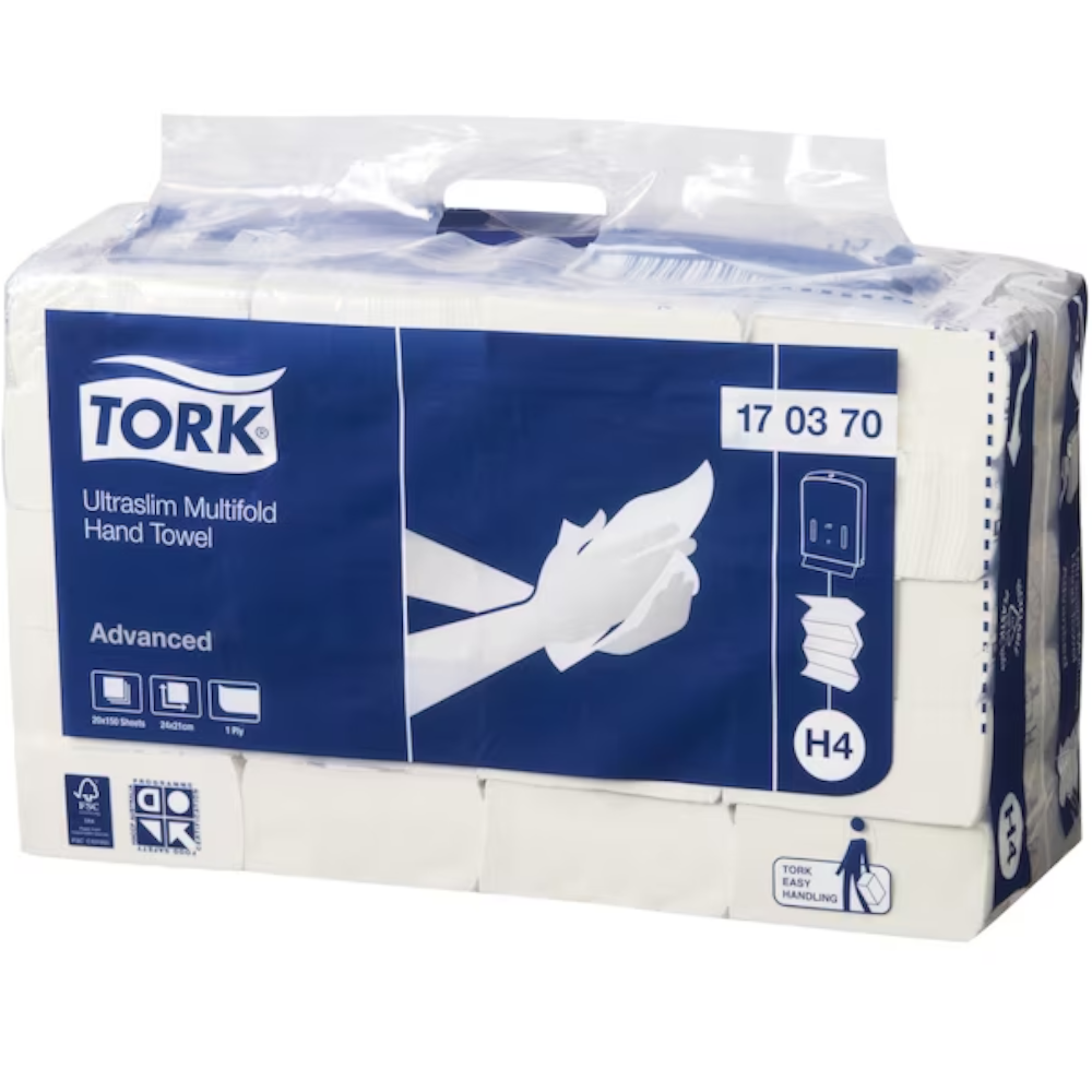 Tork 170370 White H4 System Advanced Ultraslim Multifold Hand Towel 1-ply 24cm x 21cm (Pack 150 Sheet) (Carton 20 Packs)