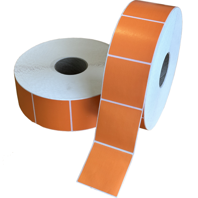 *CLEARANCE*  Thermal Transfer Orange Labels 90mm x 90mm Ø76mm Core (Roll 4,500 Labels)