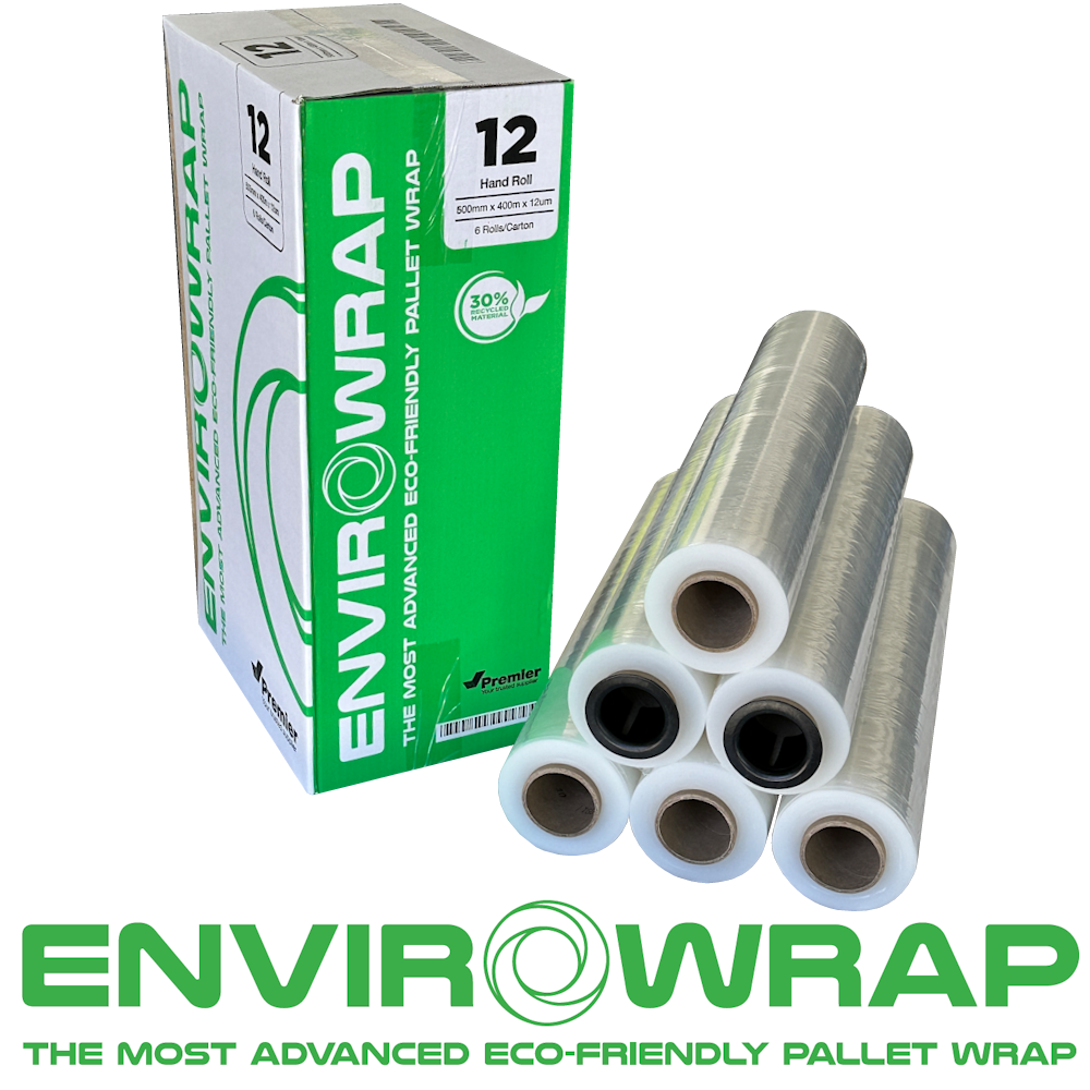 ENVIROWRAP 12 Transparent 30% Recycled Content Pre-stretch Hand Pallet Wrap 500mm x 400m 12µm (Carton 6 Rolls)