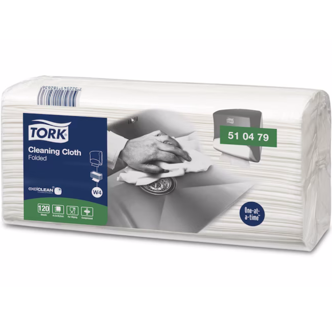 Tork 510479 White W4 System Premium Folded Cleaning Cloth 1-ply 35.5cm x 41.5cm (Pack 120 Sheets) (Carton 4 Packs)