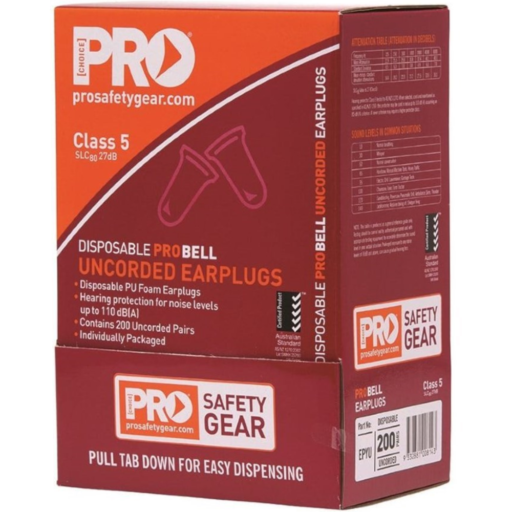 Pro Choice ProBell Class 5 27dB Disposable Uncorded Earplugs (Pack 200 Pairs)