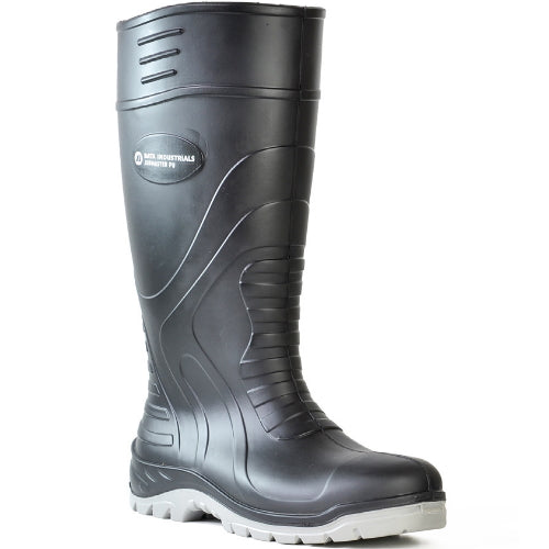 *CLEARANCE*  Bata Black/Grey 400mm JobMaster Polyurethane Steel Toe Gumboots Sizes 4 12 13 14