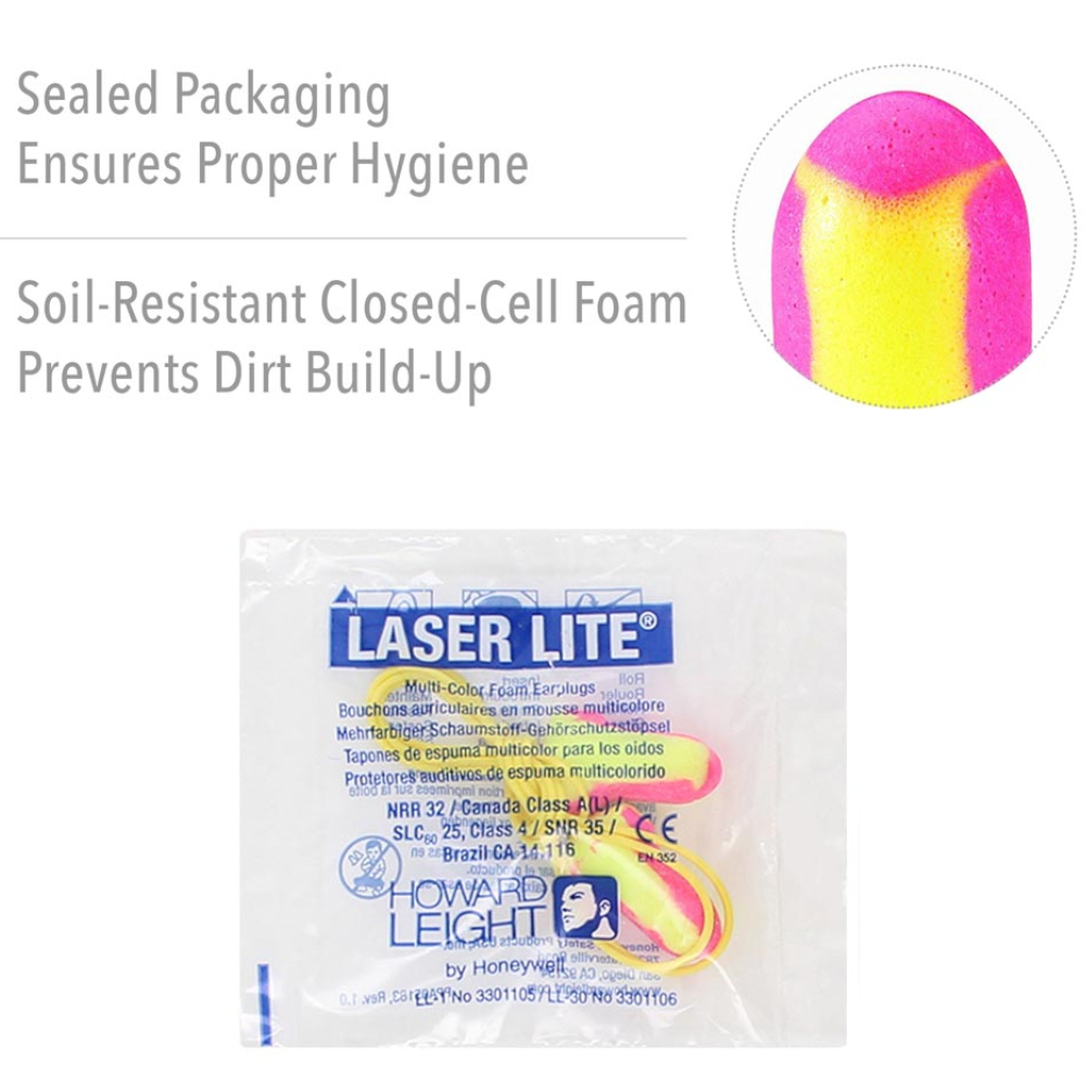 Honeywell LL-30 Class 4 25dB Laser Lite Corded Earplugs (Pack 100 Pairs)